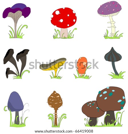 Set of cute mushroom line art