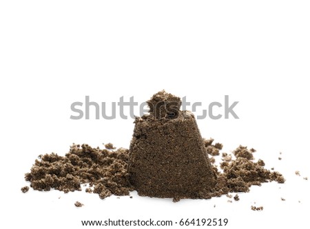 Pile wet sand isolated on white background