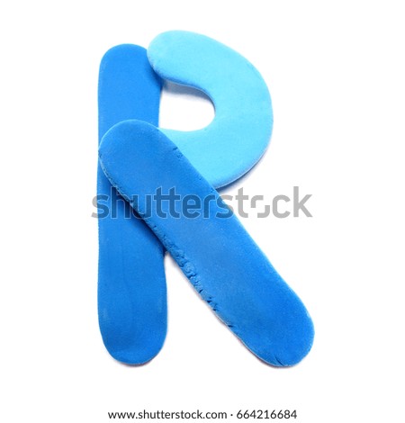 Blue plasticine letter. Blue plasticine alphabet, isolated.