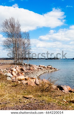 The shore of the lake in spring in Finland