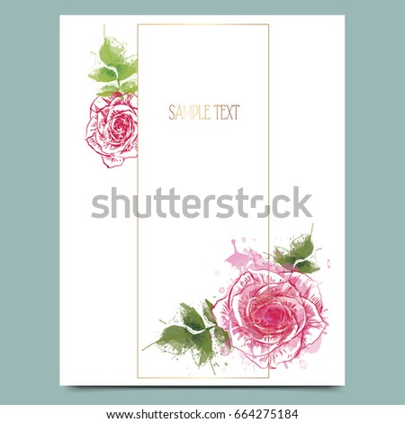 Romantic invitation. Wedding, marriage, bridal, birthday, Valentine's day card, watercolor roses
