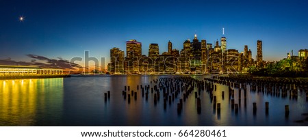 Sunset at Lower Manhattan Skyline Panoramic, New York United States