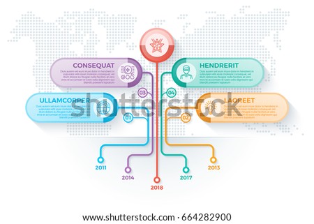 Tree infographics template with 4 branches options and root. Tree timeline process. Vector illustration