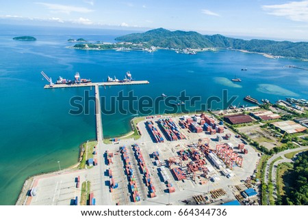 aerial view of Sepanggar Port in Sepanggar Bay, Sabah, Malaysia.