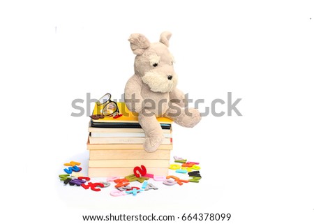 Stack books and doll sign for child to learn.