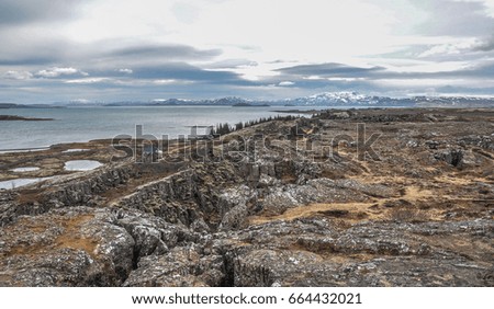 Iceland - Thingvellir National Park Rocky Landscape and Lake