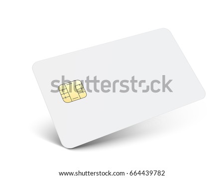 left tilt white blank chip card, isolated white background, 3d illustration Royalty-Free Stock Photo #664439782