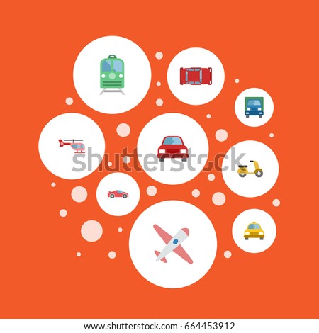 Flat Icons Automotive, Luxury Auto, Scooter And Other Vector Elements. Set Of Auto Flat Icons Symbols Also Includes Sport, Moped, Passenger Objects.