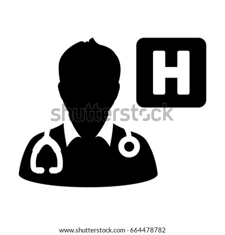 Doctor Icon Vector With Stethoscope and Hospital Symbol in Glyph Pictogram illustration