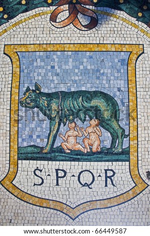One of the mosaics on the floor of Vittorio Emanuele Gallery, representing Rome (the she-wolf and Romulus and Remus).
