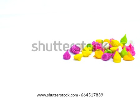 Colorful alua sweet candy Thai style, dessert thai on white background, copy space ,selective focus