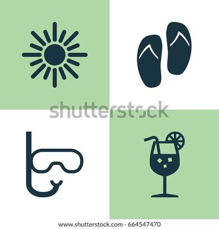 Summer Icons Set. Collection Of Tube, Lemonade, Sunny And Other Elements. Also Includes Symbols Such As Tube, Sun, Swimming.