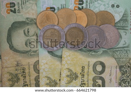 Thailand money (bill and coins) background.