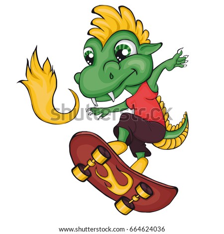 Dragon skater. Cartoon style. Clip art for children.