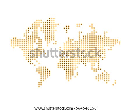 The world map consists of yellow emoji. A concept on social networks.