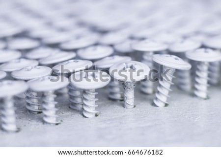 White screws on a blurry background