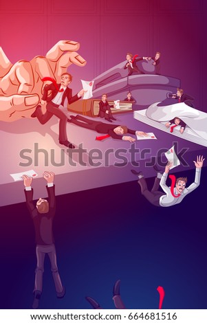 Boss rejecting and striking job candidate. Vector illustration Business Concept