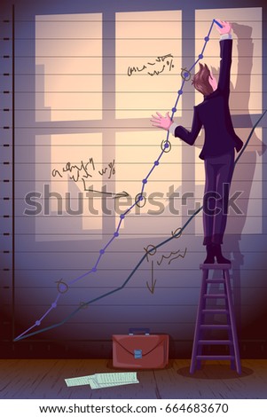 Businessman drawing upward profit graph of investment and earning. Vector illustration Business Concept
