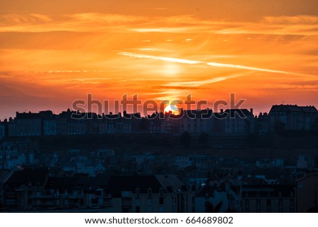Beautiful sunset over the city of Granville, France. June 21, 2017.