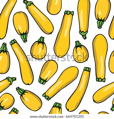 Vector illustration of hand drawn yellow zucchini varieties. Cool vegetable print, beautiful design elements
