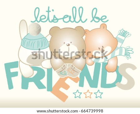 Little Puppies friends.Vector artwork for baby wear or cards