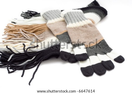 striped gloves and scarf isolated on white