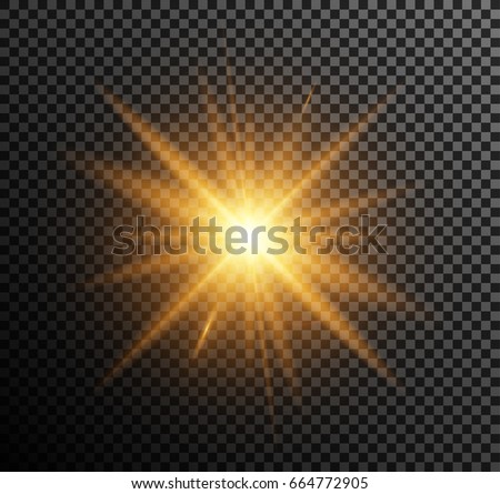 Vector illustration of golden light. Shining particles, bokeh, sparks, glare with a highlight effect on a dark background transparent