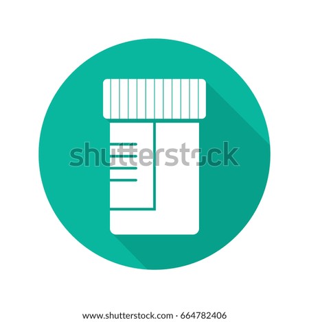 Medical tests jar flat design long shadow glyph icon. Ointment container. Vector silhouette illustration