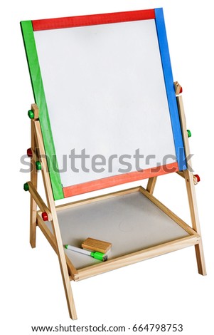Colorful blank wooden whiteboard isolated on white