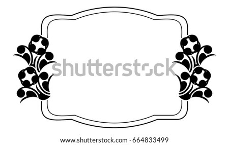 Black and white silhouette frame with decorative flowers. Vector clip art.