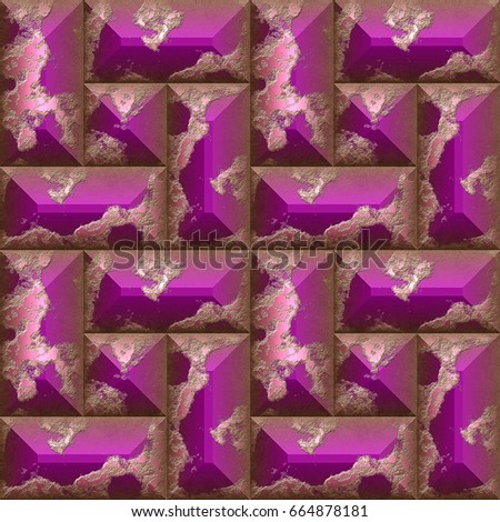 Seamless relief 3d mosaic pattern of grained pink beveled rectangles