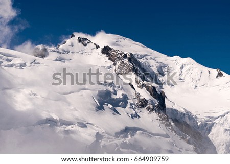 Beautiful panorama of glorious Mont Blanc Blanc - the highest mountain in the Alps and the highest in Europe, Haute-Savoie, France