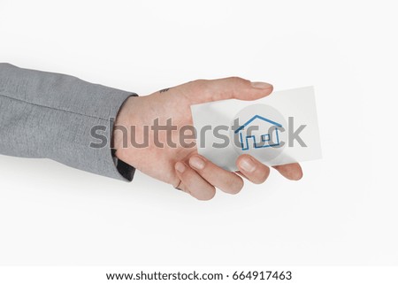 Hand holding banner network graphic overlay