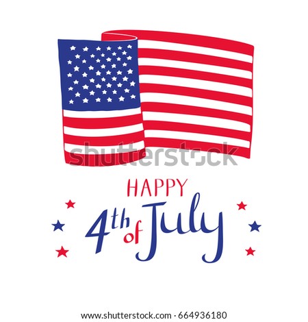 Happy 4th of July card. Hand drawn American flag and stars.