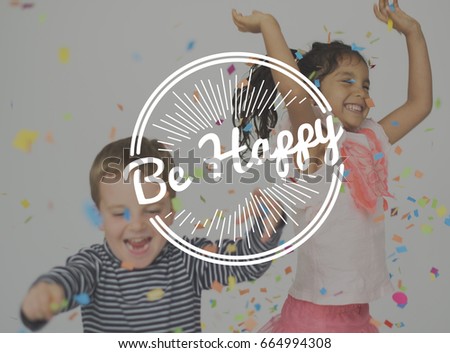 Kids Enjoy Happiness Positive Attitude Word Stamp Banner Graphic