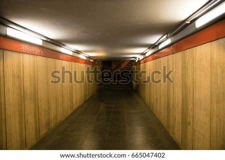 Empty corridor in a subway station with no people