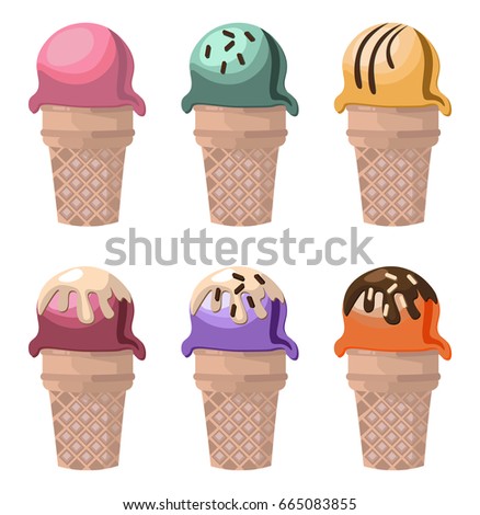 Colorful Icecream cones delicious set Vector illustration