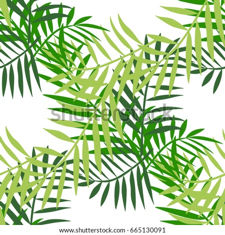 Palm tree leaves seamless pattern. Tropical greeting card. Invitation template. Trendy summer tropical leaves design. Isolated on white.