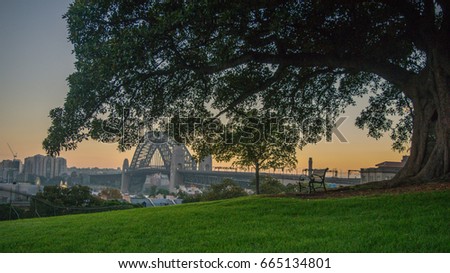 View of the Sydney Harbour Bridge at dawn