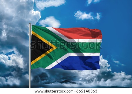 South Africa flag with sky background