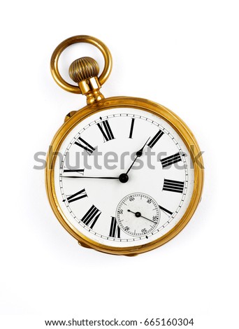 vintage golden pocket watch isolated Royalty-Free Stock Photo #665160304