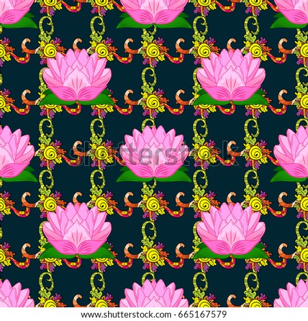 Seamless pattern with flowers on motley background. Illustration of flowers.