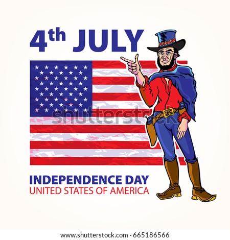 national independence day of the cowboy background Vintage Retro Clip Art men. Sketch  illustration