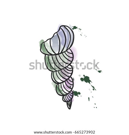 Watercolor seashell on isoleted on white background. Vector illustration. Beach concept for restaurant menu card, ticket, branding, logo label.