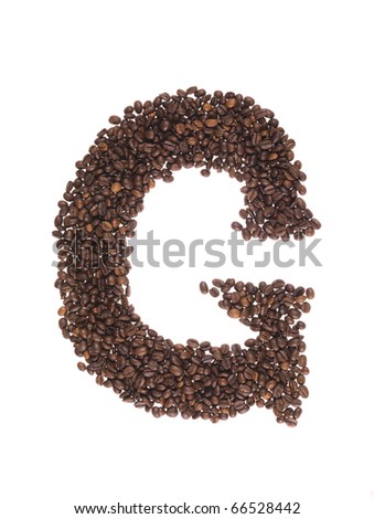 letters made of coffee beans on the white background
