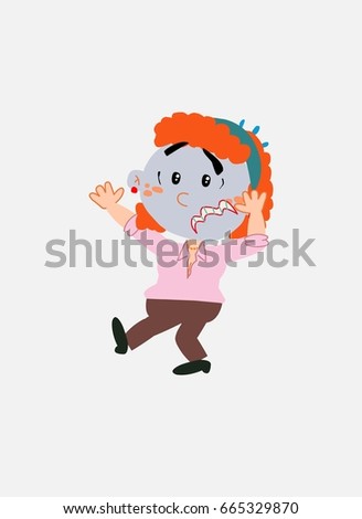 White businesswoman. Vector illustration isolated in a funny cartoon style. The character is terrified.