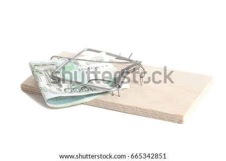 Mousetrap with Russian one thousand ruble banknotes isolated on white background 