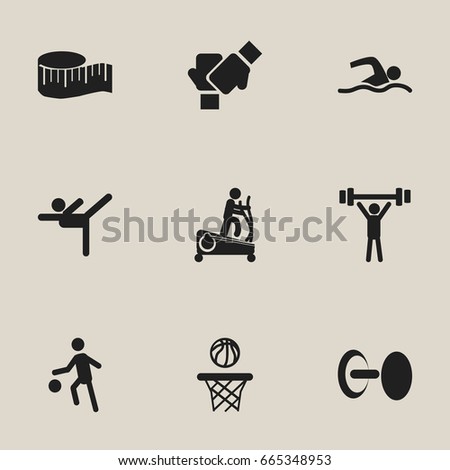 Set Of 9 Editable Exercise Icons. Includes Symbols Such As Gauntlet, Bodybuilding, Instruction Male And More. Can Be Used For Web, Mobile, UI And Infographic Design.