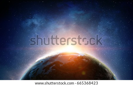 Moon and Earth planet