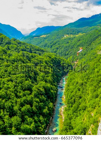 Zip-line adventure. In Tara River Canyon, Montenegro 